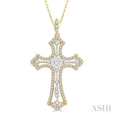 3/4 Ctw Lovebright Round Cut Diamond Cross Pendant With Chain in 14K Yellow and White Gold
